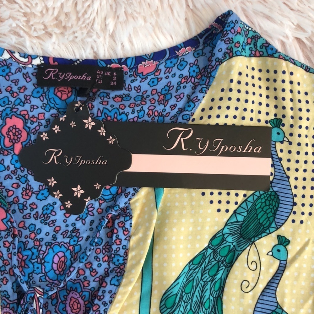 R.Y Iposha Women's Long Sleeve Floral Print Retro V Neck Tassel Bohemian Size 2 - Picture 8 of 11